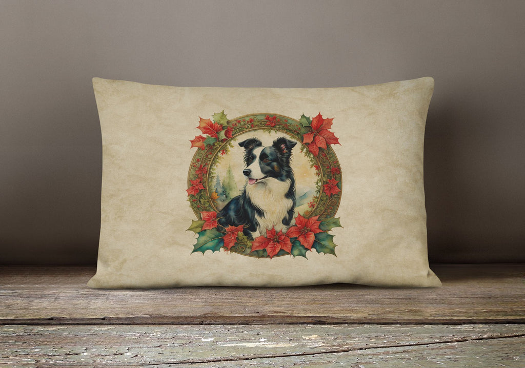 Border Collie Christmas Flowers Decorative Pillow