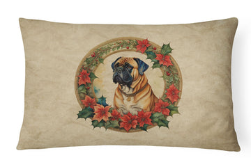 Bullmastiff Christmas Flowers Throw Pillow