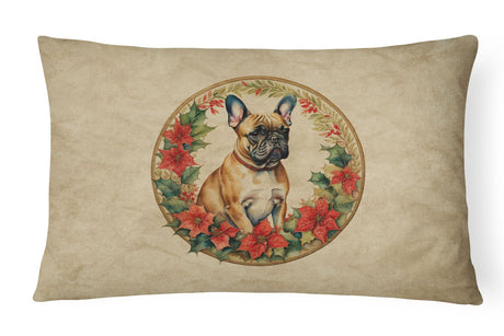 French Bulldog Christmas Flowers Throw Pillow