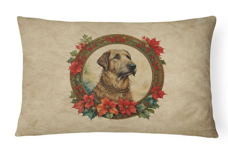 Irish Wolfhound Christmas Flowers 12x16 Outdoor Pillow