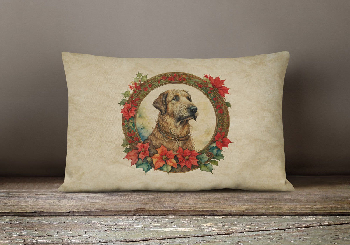 Irish Wolfhound Christmas Flowers Throw Pillow