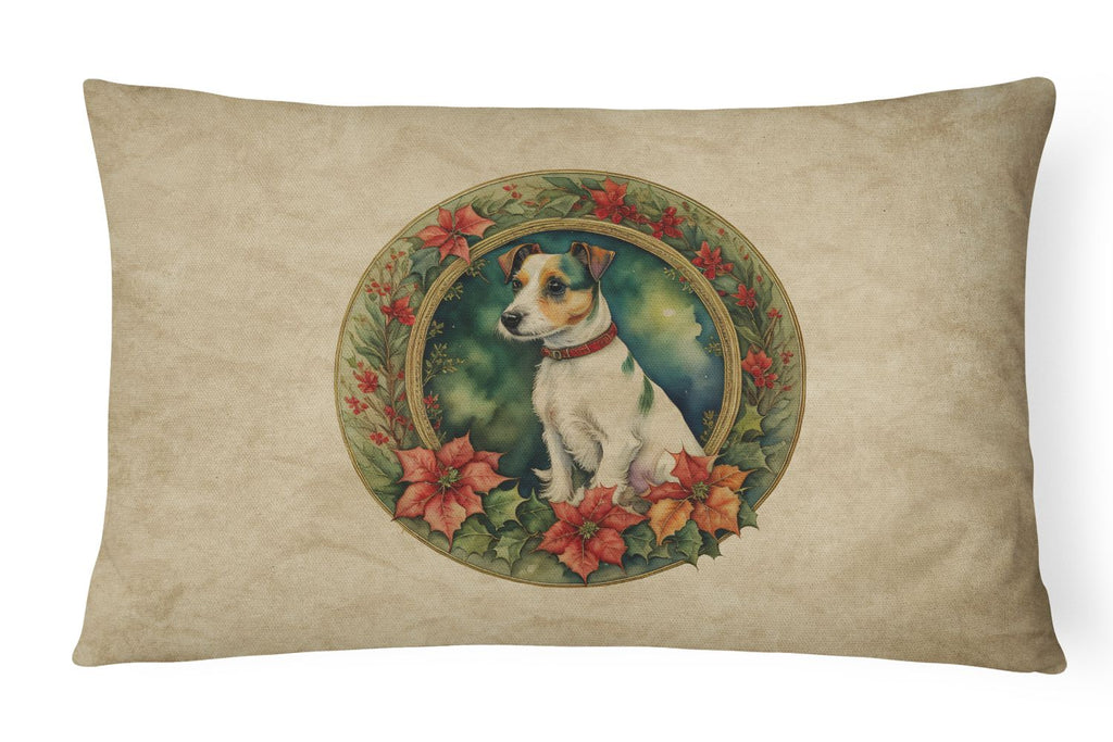 Jack Russell Terrier Christmas Flowers Throw Pillow