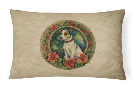 Jack Russell Terrier Christmas Flowers Throw Pillow