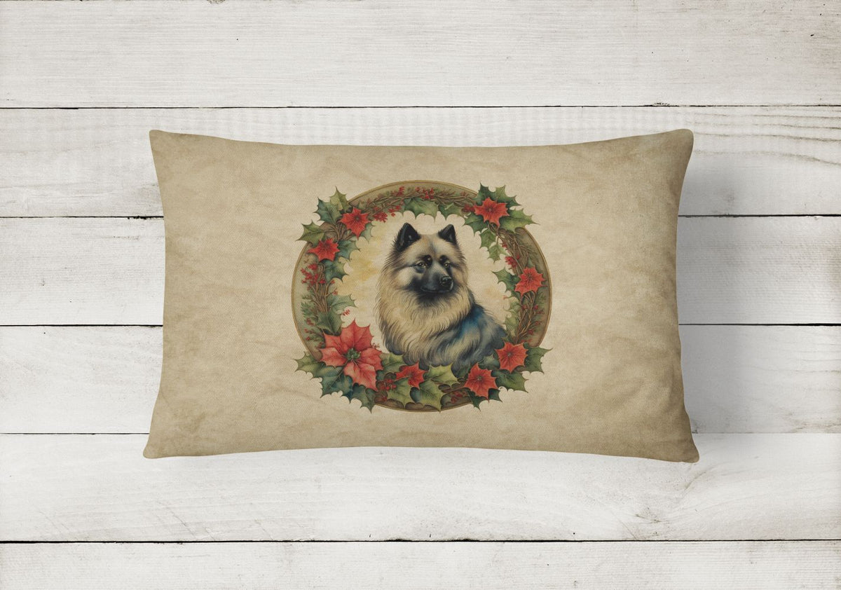 Keeshond Christmas Flowers Decorative Throw Pillow