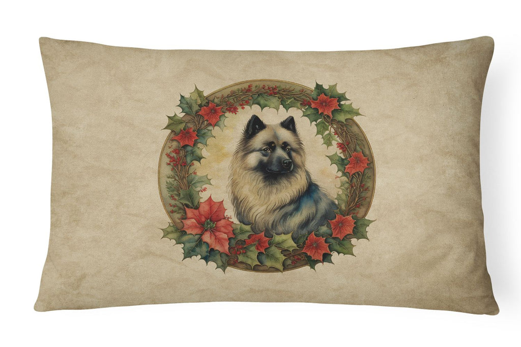 Keeshond Christmas Flowers Decorative Throw Pillow
