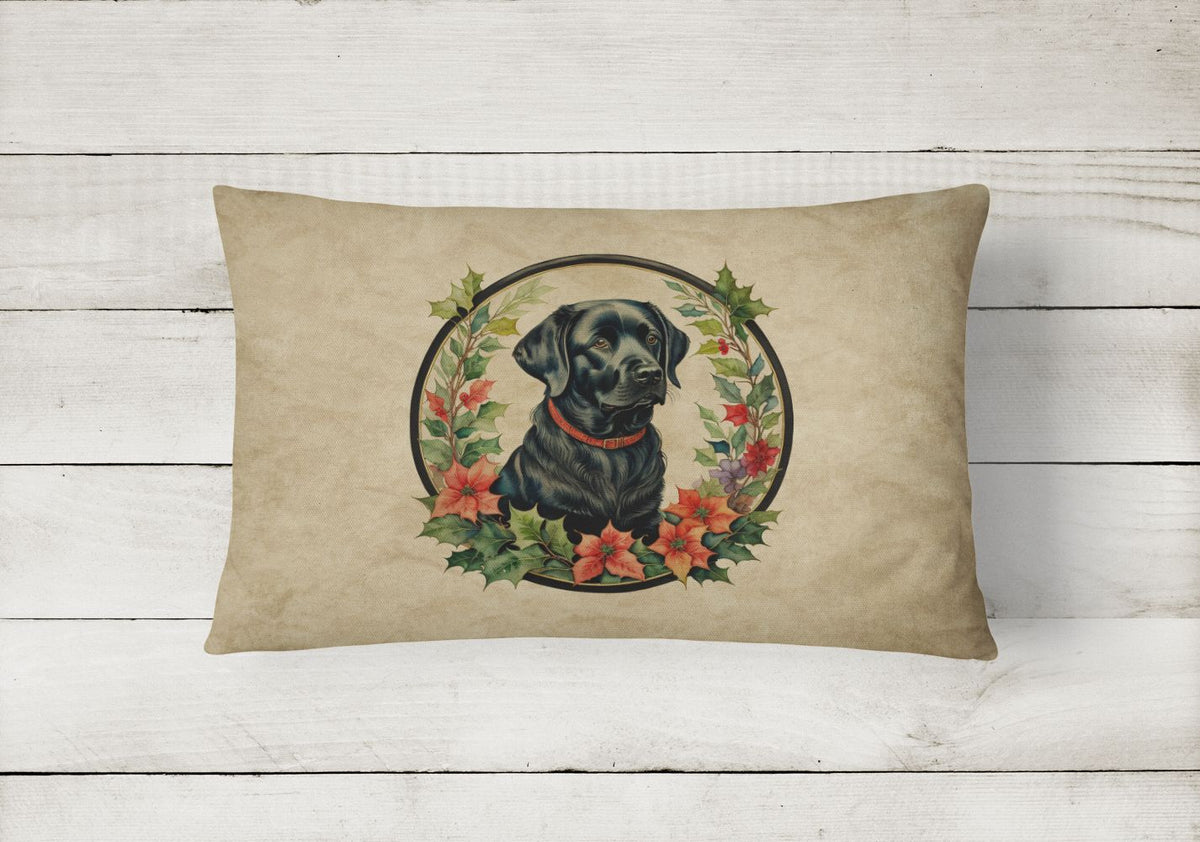 Labrador Retriever Christmas Flowers Decorative Pillow