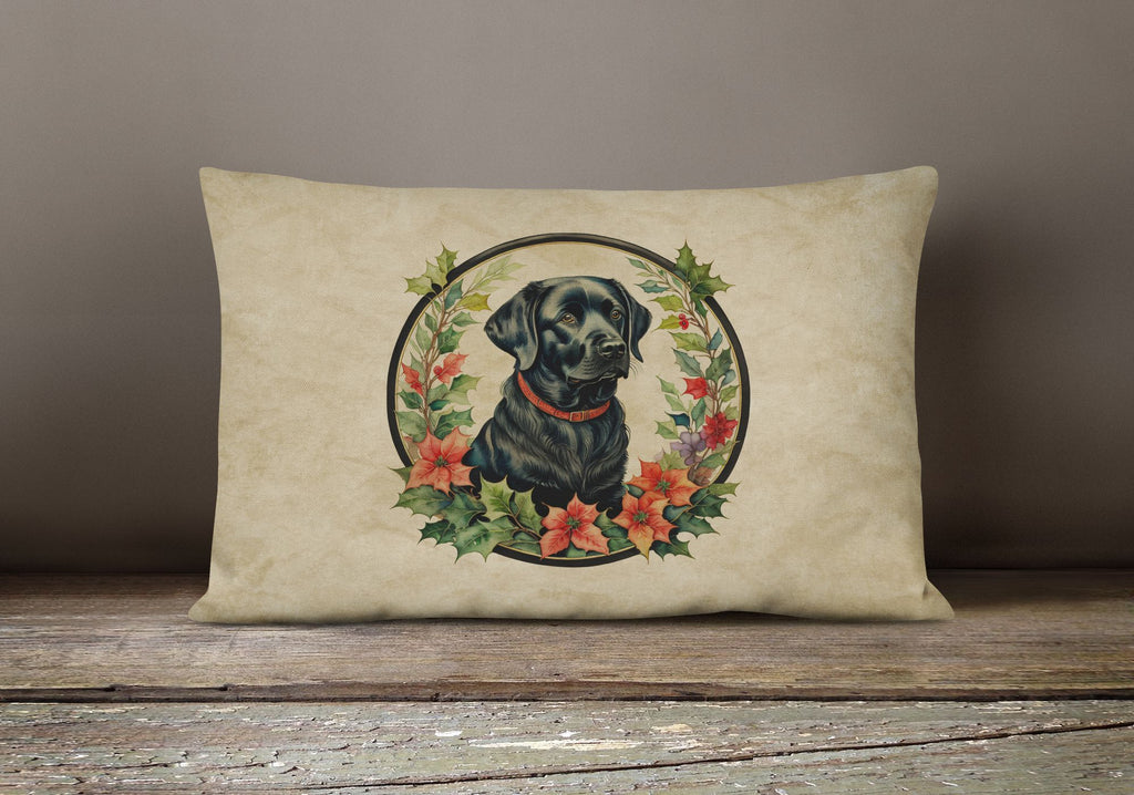 Labrador Retriever Christmas Flowers Decorative Pillow