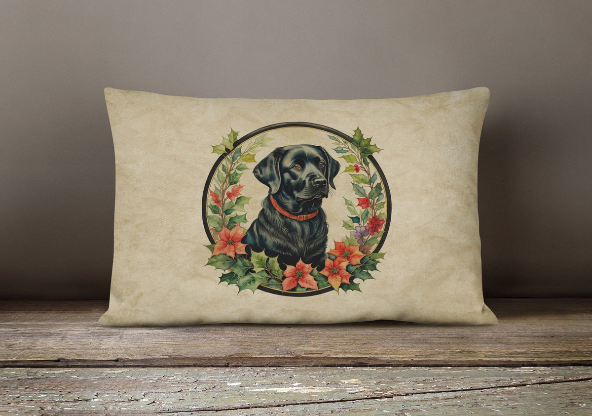 Labrador Retriever Christmas Flowers Decorative Pillow