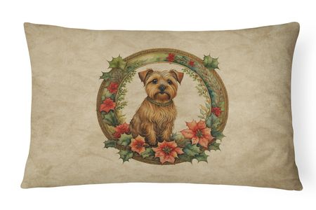 Norfolk Terrier Christmas Flowers Throw Pillow