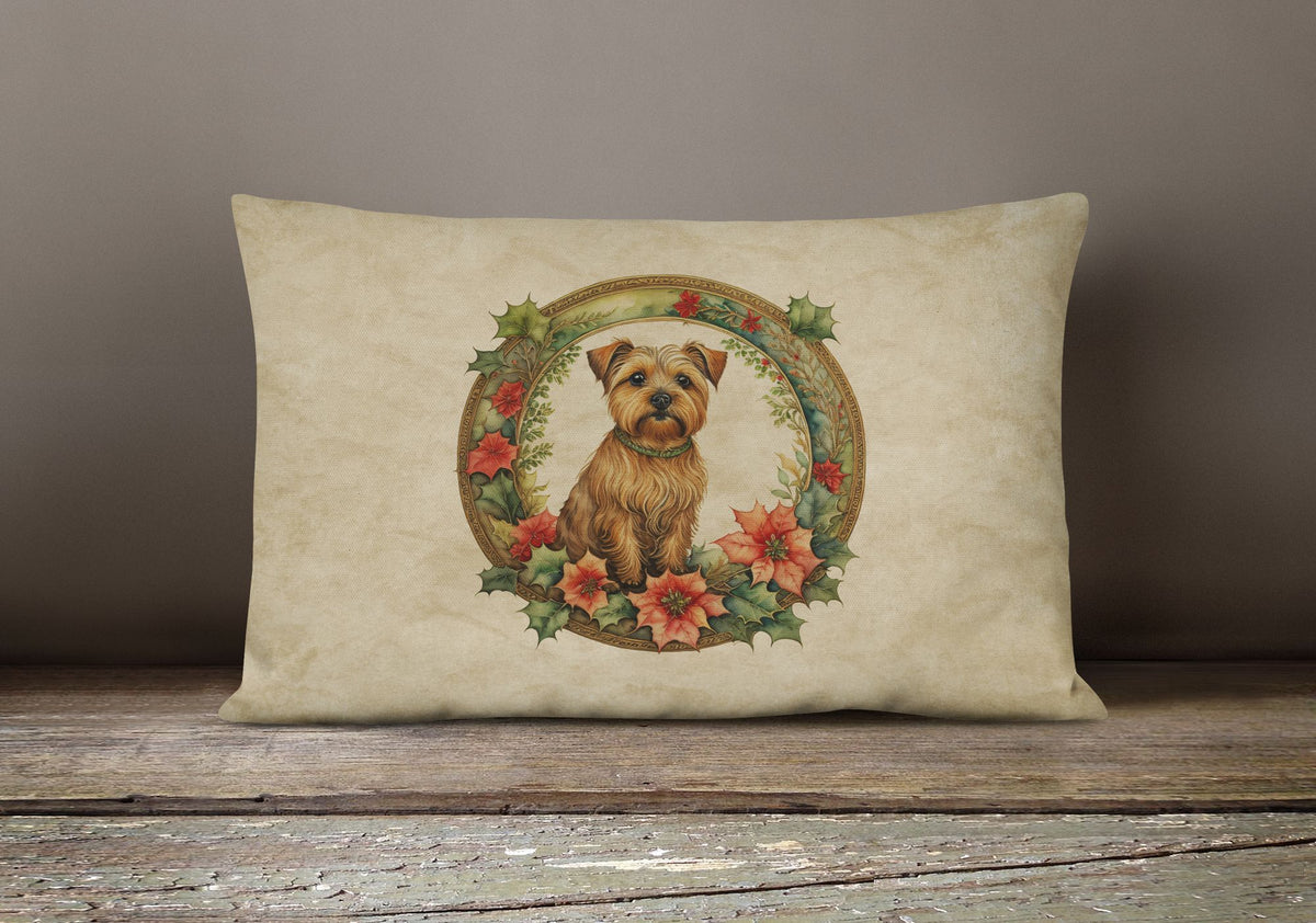 Norfolk Terrier Christmas Flowers Throw Pillow