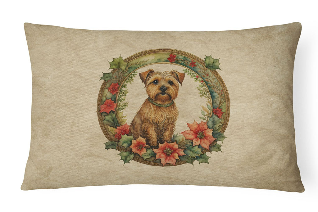 Norfolk Terrier Christmas Flowers Throw Pillow