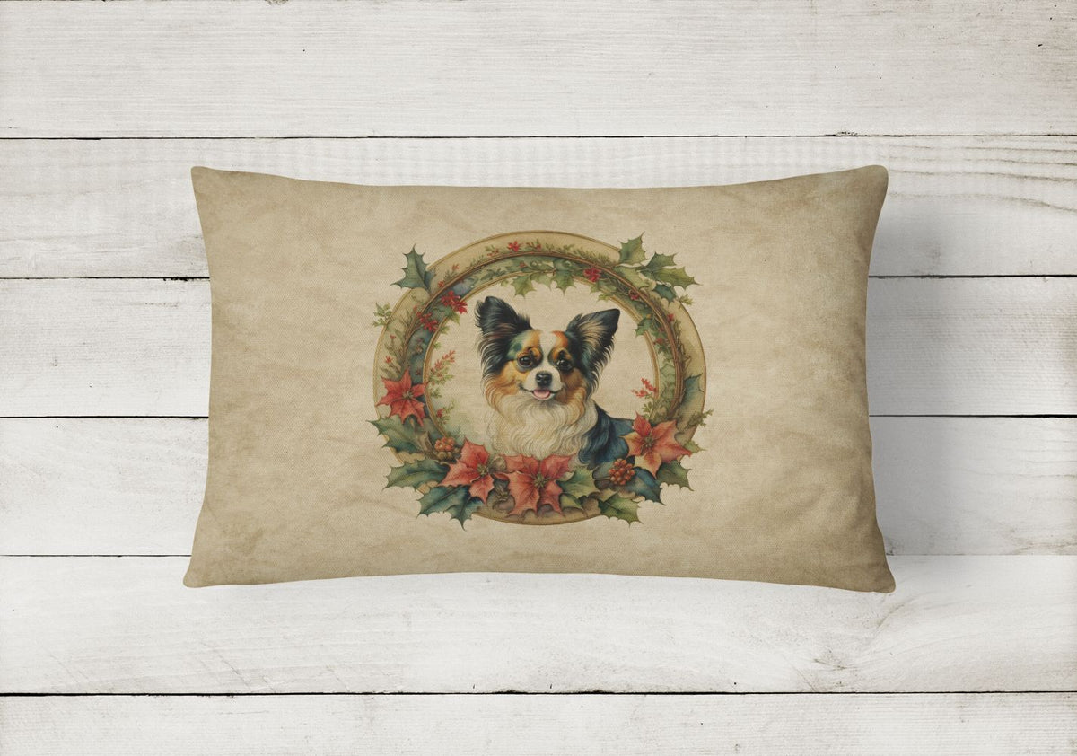 Papillon Christmas Flowers Frame Throw Pillow