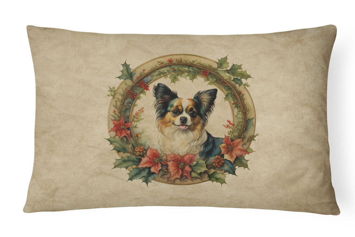 Papillon Christmas Flowers Frame Throw Pillow