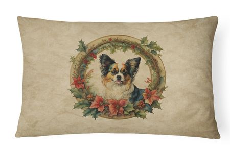 Papillon Christmas Flowers Frame Throw Pillow