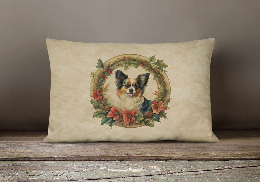 Papillon Christmas Flowers Frame Throw Pillow