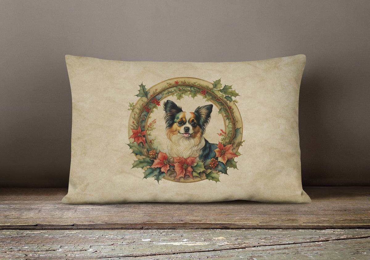Papillon Christmas Flowers Frame Throw Pillow