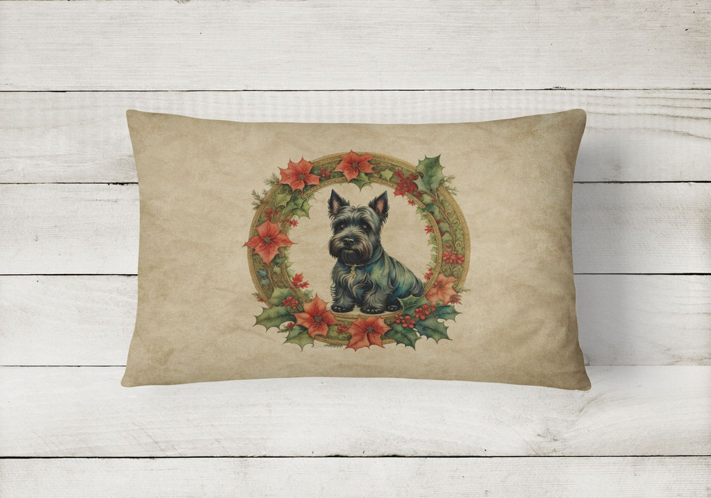 Scottish Terrier Christmas Flowers Decorative Pillow
