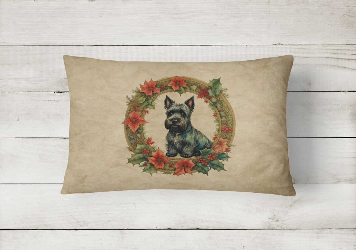 Scottish Terrier Christmas Flowers Decorative Pillow