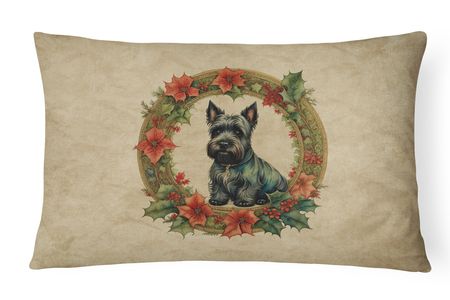 Scottish Terrier Christmas Flowers Decorative Pillow