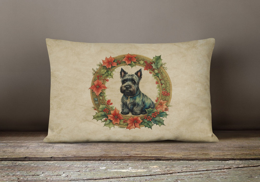 Scottish Terrier Christmas Flowers Decorative Pillow