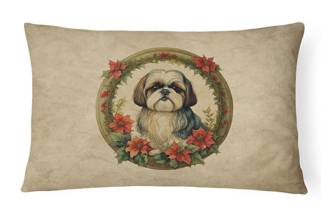 Christmas Flowers Shih Tzu Decorative Throw Pillow