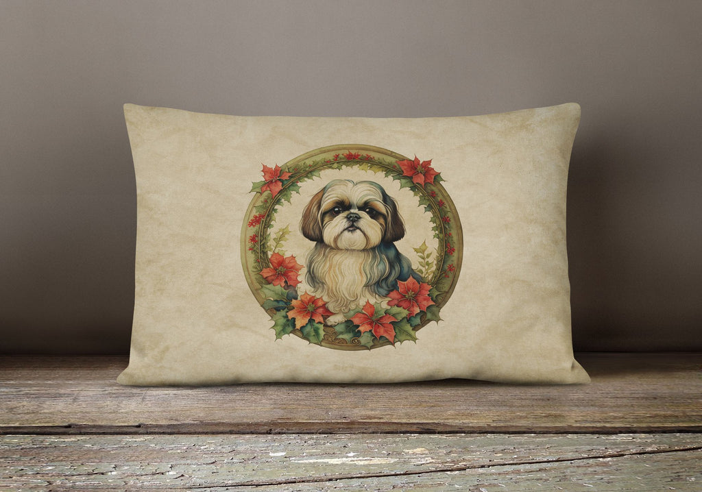 Christmas Flowers Shih Tzu Decorative Throw Pillow