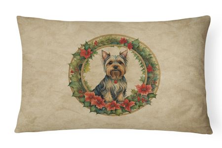 Silky Terrier Christmas Flowers Throw Pillow