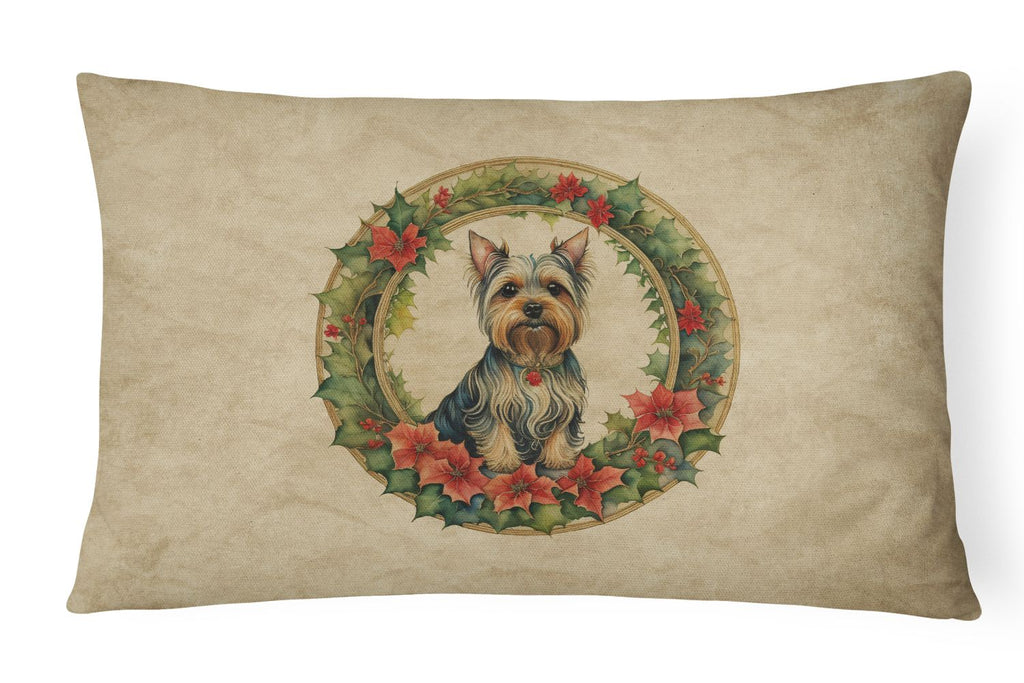 Silky Terrier Christmas Flowers Throw Pillow