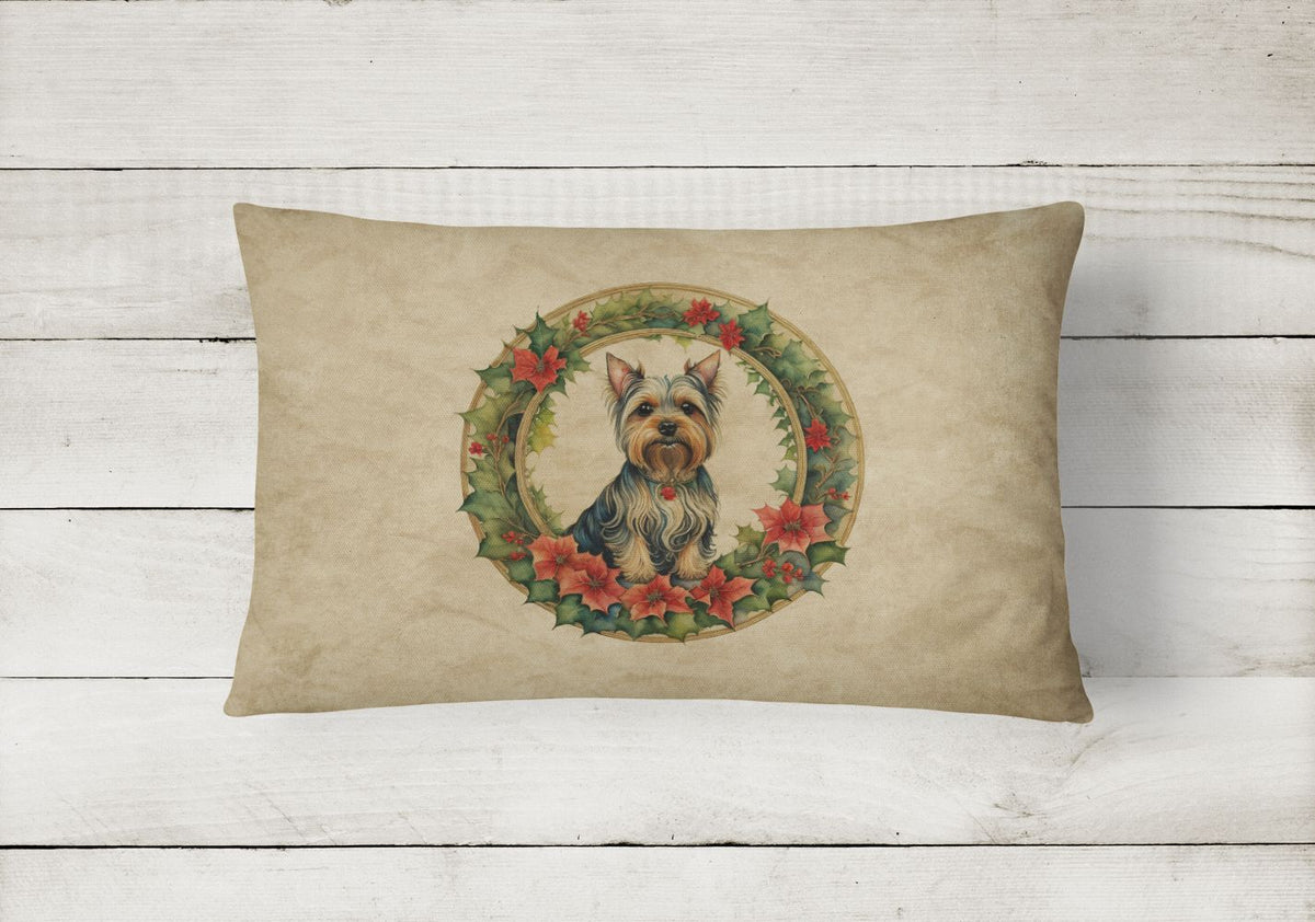 Silky Terrier Christmas Flowers Throw Pillow