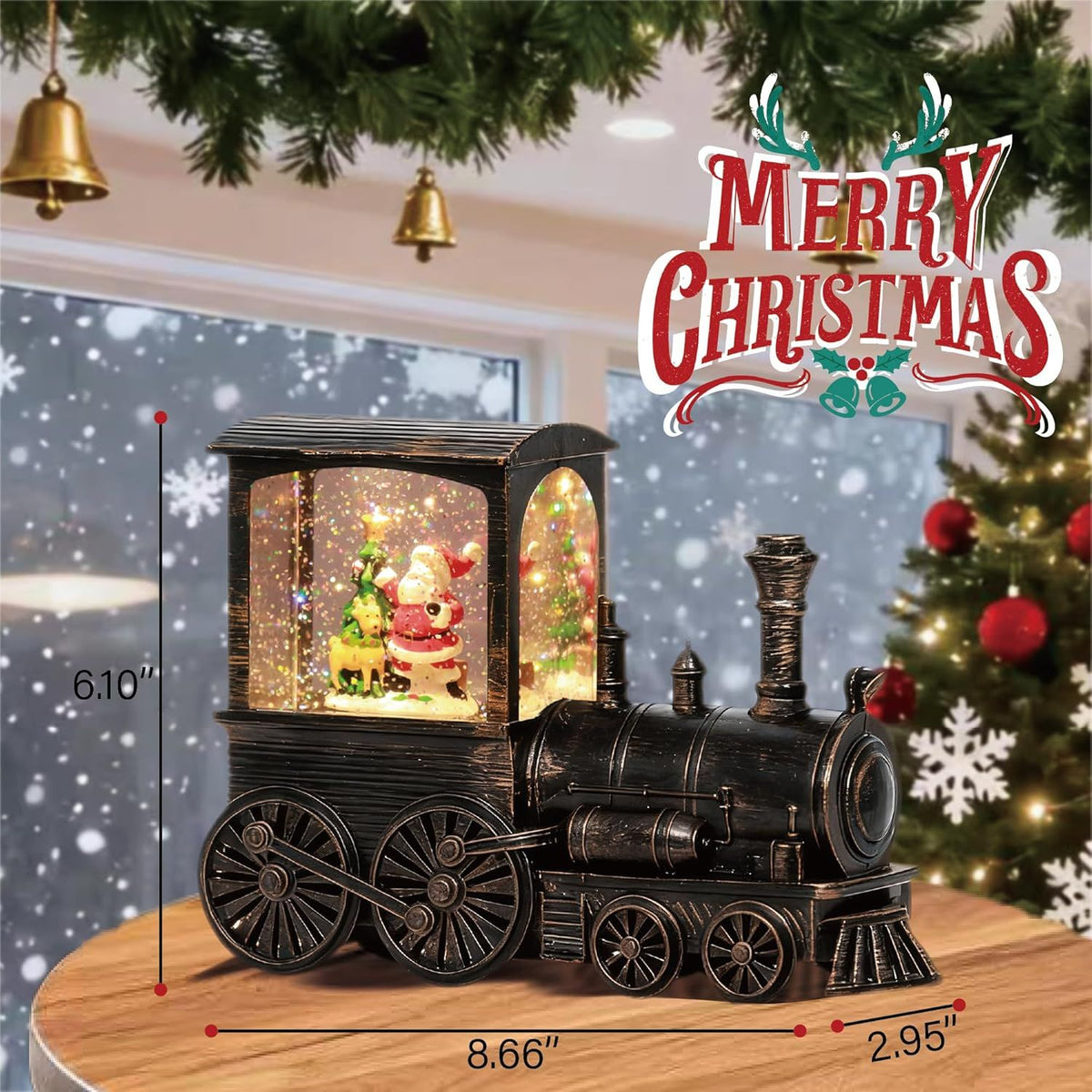 Vintage Santa Train Musical Snow Globe Lantern
