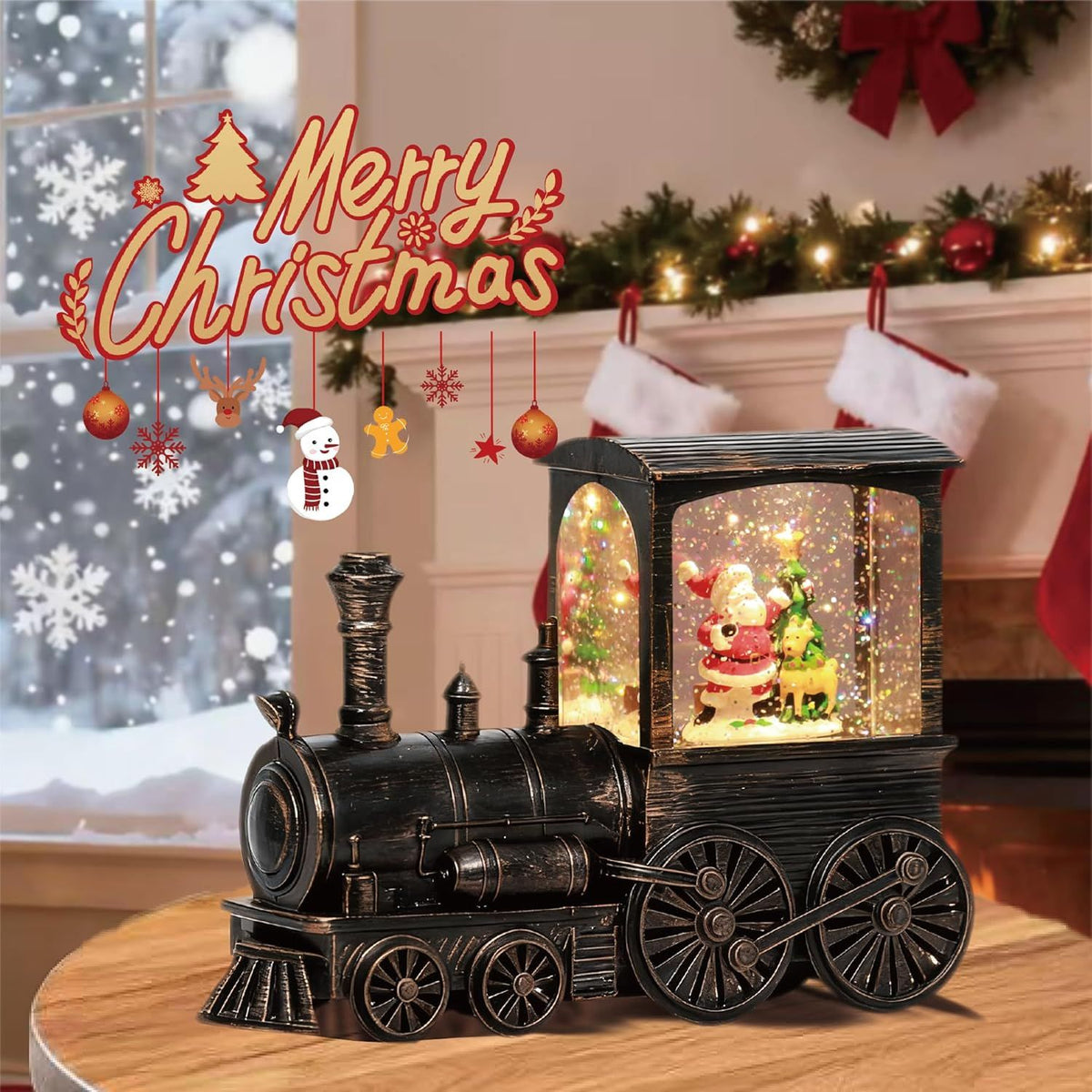 Vintage Santa Train Musical Snow Globe Lantern
