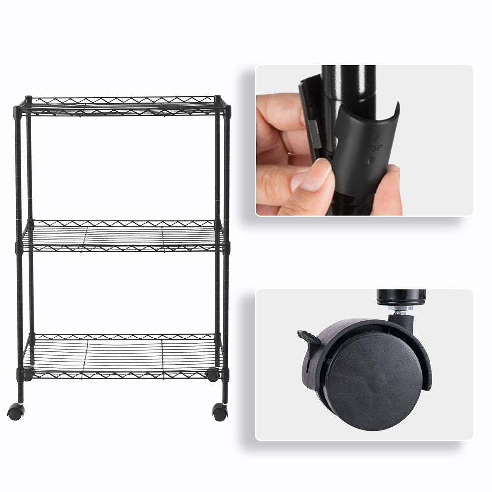 Chrome 3-Tier Utility Cart with Casters and Adjustable Shelves
