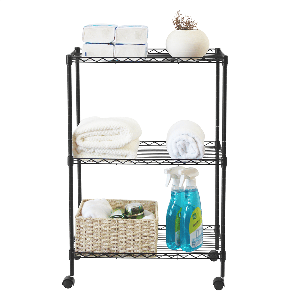 Chrome 3-Tier Utility Cart with Casters and Adjustable Shelves