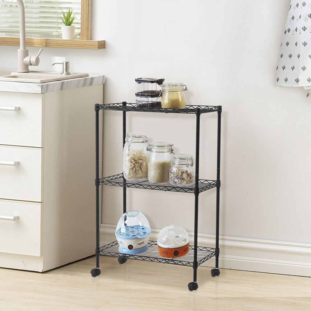 Chrome 3-Tier Utility Cart with Casters and Adjustable Shelves