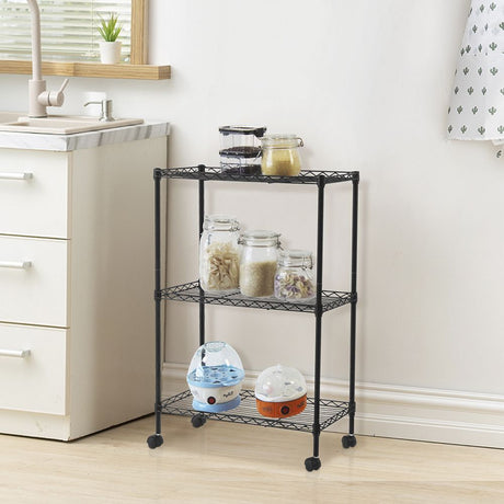 Chrome 3-Tier Utility Cart with Casters and Adjustable Shelves