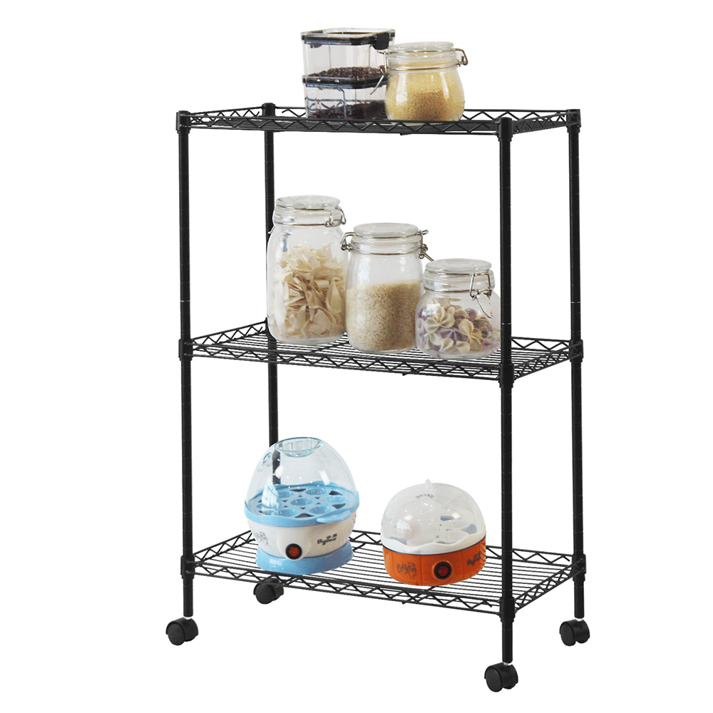 Chrome 3-Tier Utility Cart with Casters and Adjustable Shelves