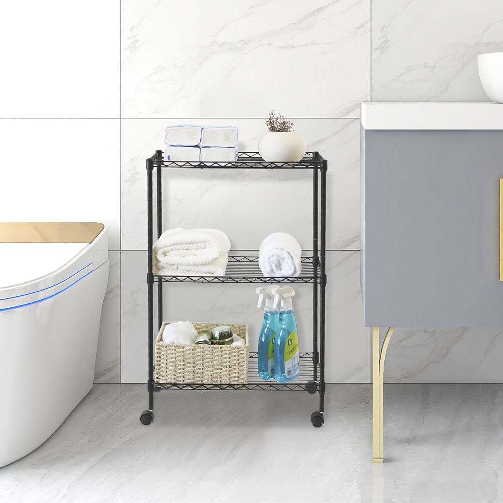 Chrome 3-Tier Utility Cart with Casters and Adjustable Shelves