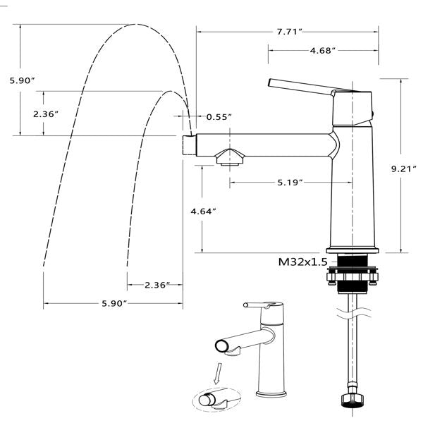 Chrome Single Handle Bathroom Faucet with Fountain & Flow Modes