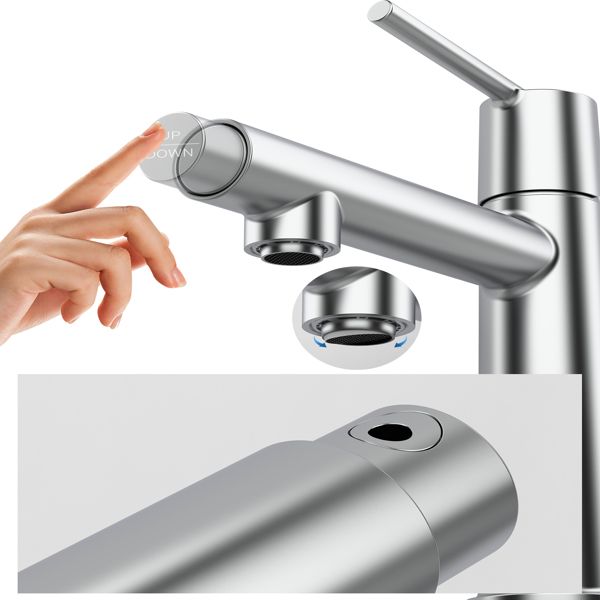 Chrome Single Handle Bathroom Faucet with Fountain & Flow Modes