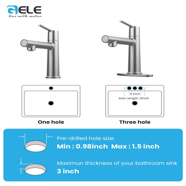 Chrome Single Handle Bathroom Faucet with Fountain & Flow Modes