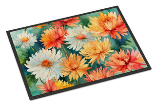 Watercolor Chrysanthemum Indoor-Outdoor Doormat