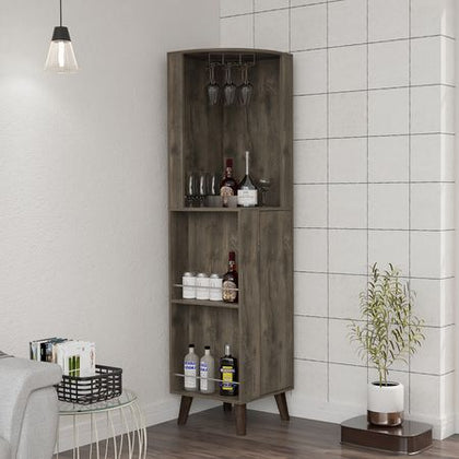 Cincinatti Corner Bar Cabinet with Cup Rack and Drawer