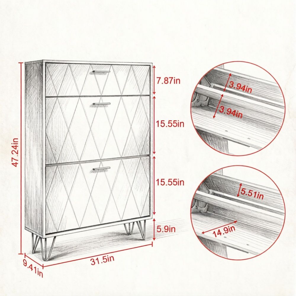 Classic Shoe Cabinet with Space-Saving Flip Drawers