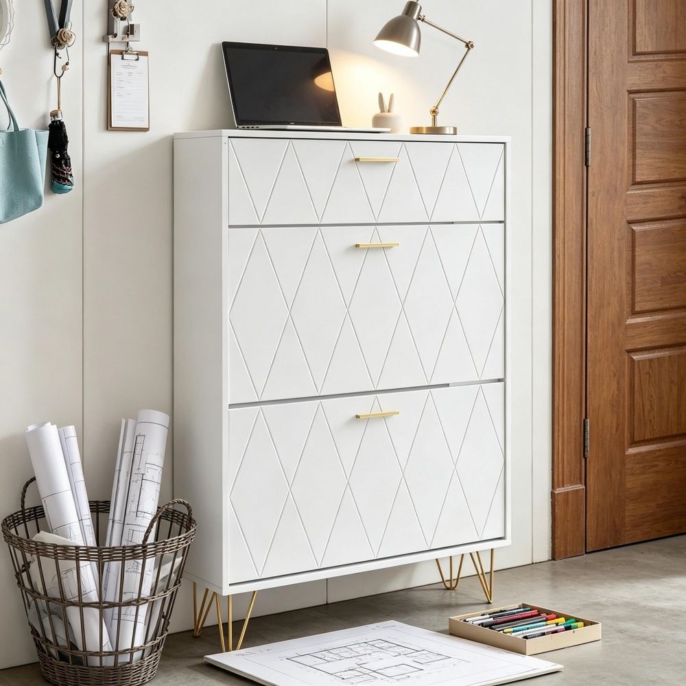 Classic Shoe Cabinet with Space-Saving Flip Drawers