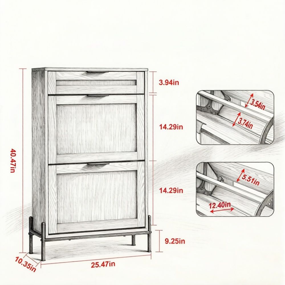 Classic Shoe Storage Cabinet with Space-Saving Flip-Top Drawers