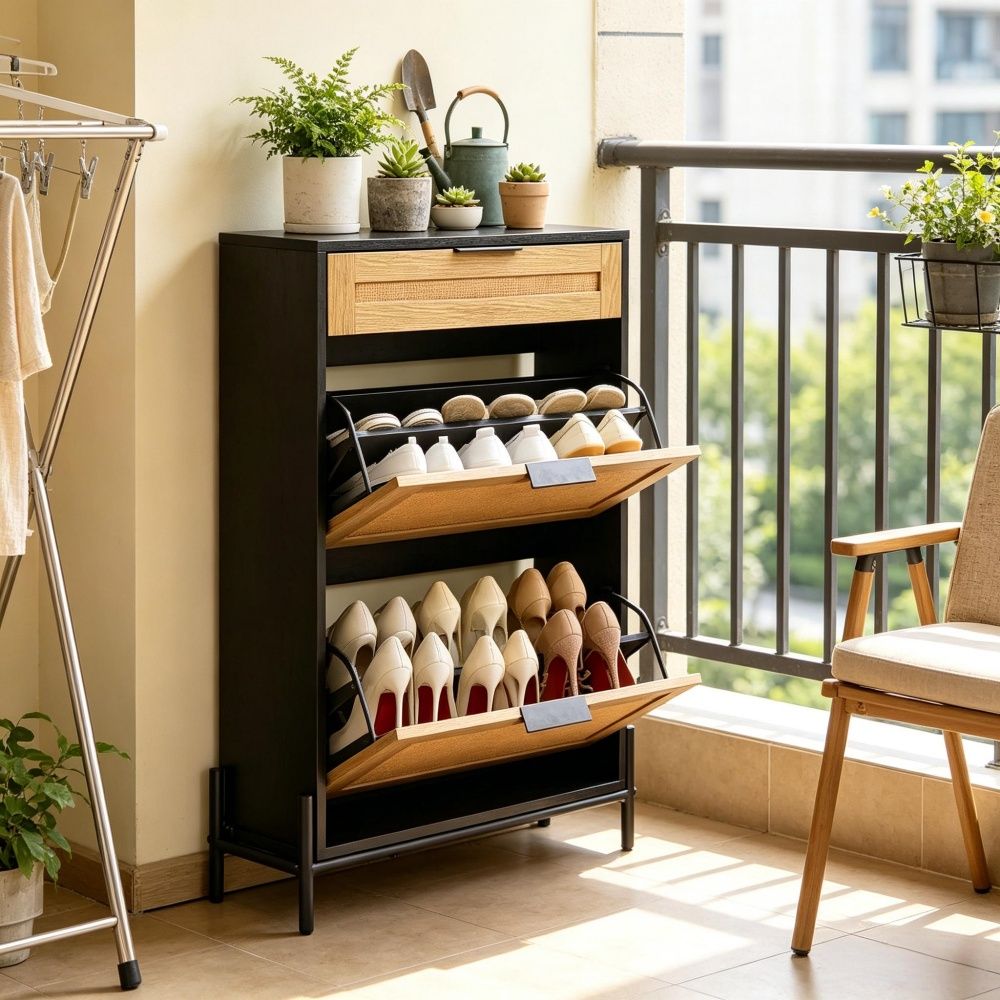 Flip-Top Shoe Cabinet with Space-Saving Entryway Storage