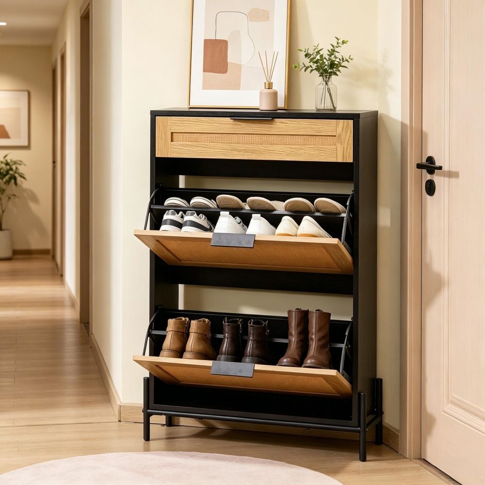 Flip-Top Shoe Cabinet with Space-Saving Entryway Storage
