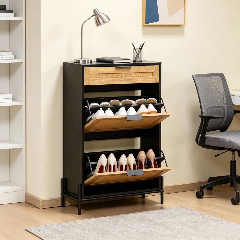Flip-Top Shoe Cabinet with Space-Saving Entryway Storage