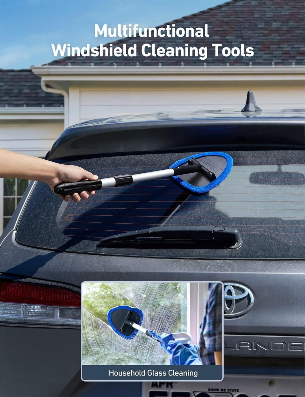 Extendable Car Interior Glass Cleaning Kit with Reusable Pads