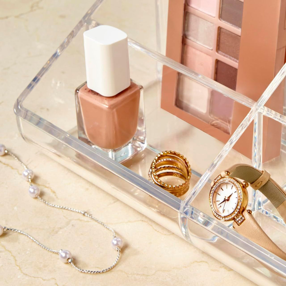 Clear Divided Vanity Organizer for Cosmetics and Brushes